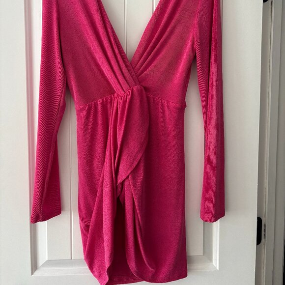 Lulus Fuchsia Open Back Long Sleeve Mini Dress - Picture 1 of 3
